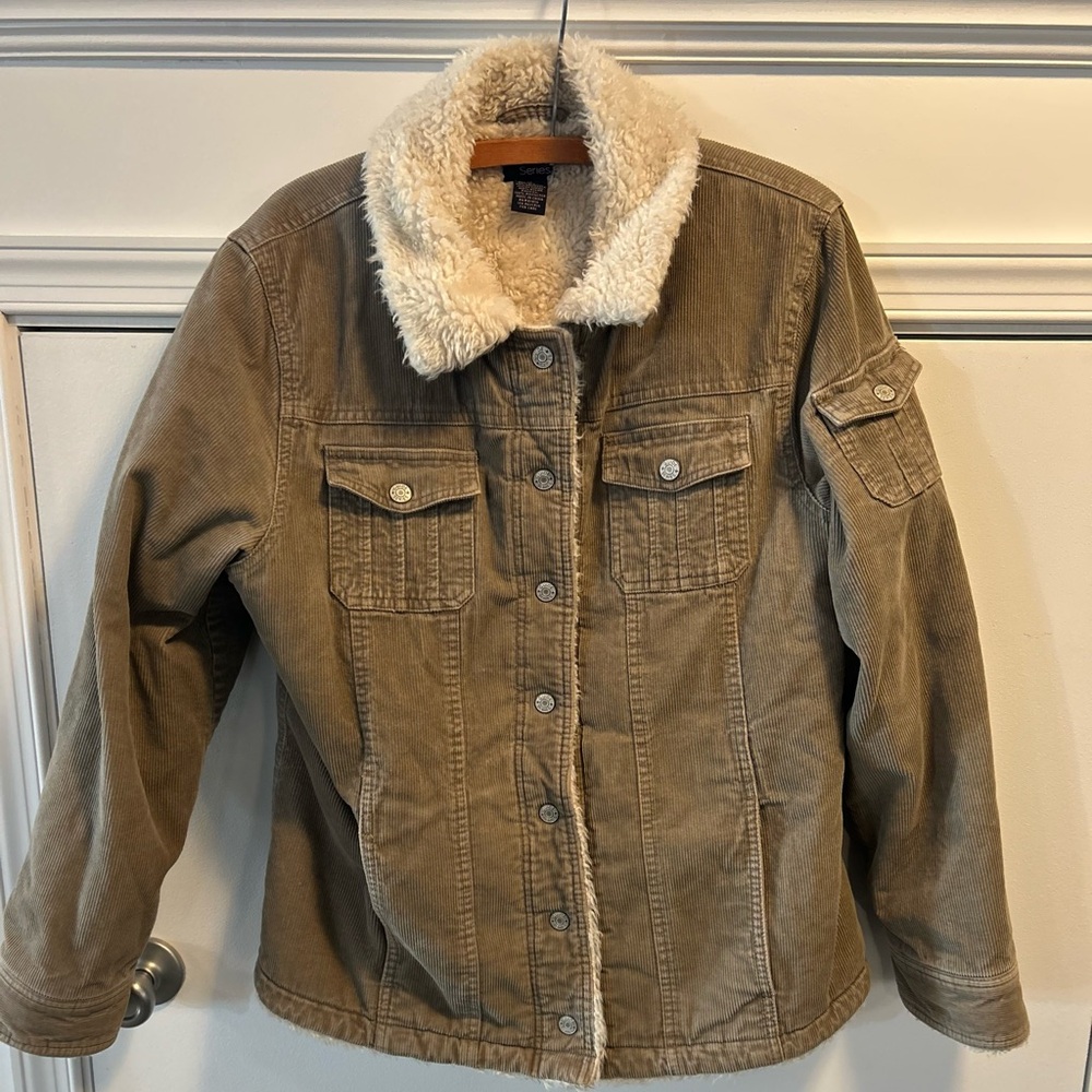 Women's Tan Bomber Jacket with Faux Shearling Collar